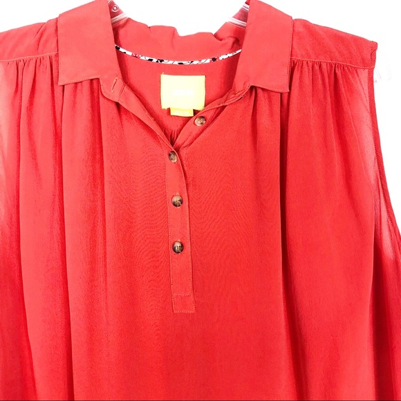 Anthropologie | Sleeveless Rust 100% Silk Blouse - Picture 3 of 5